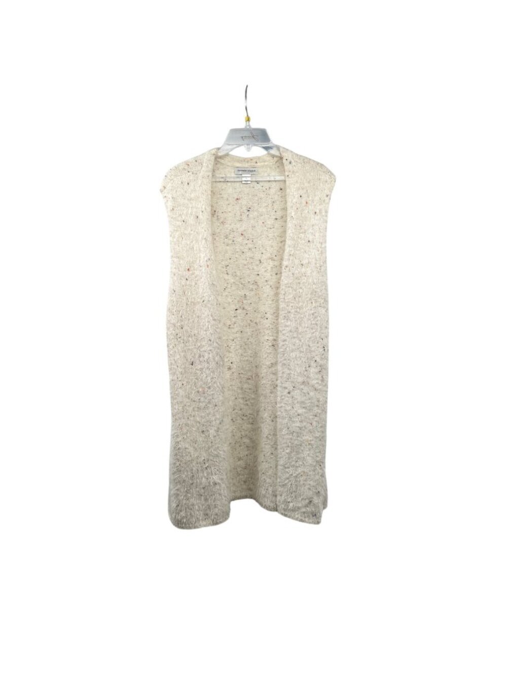 Christopher & Banks Sleeveless Duster Cardigan Open Cream/Multi Fuzzy Size XL